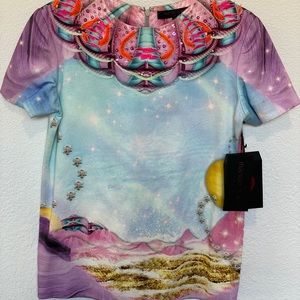 MANISH ARORA EMBELLISHED SILK MULTICOLOR TOP NWT STUNNING ART PIECE! SIZE S/36